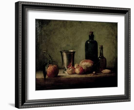 Still-Life with Silver Beaker, Fruit and Bottles on a Table-Jean-Baptiste Simeon Chardin-Framed Giclee Print