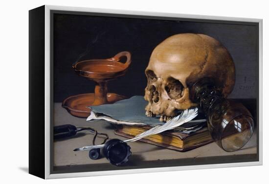 Still Life with Skull and Quill-Pieter Claesz-Framed Premier Image Canvas