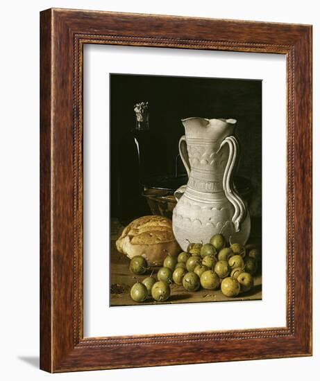 Still Life with Small Pears, Bread, White Pitcher, Glass Bottle, and Earthenware Bowl, 1760-Luis Egidio Meléndez-Framed Premium Giclee Print