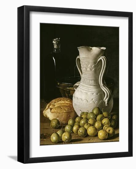 Still Life with Small Pears, Bread, White Pitcher, Glass Bottle, and Earthenware Bowl, 1760-Luis Egidio Meléndez-Framed Giclee Print