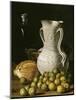 Still Life with Small Pears, Bread, White Pitcher, Glass Bottle, and Earthenware Bowl, 1760-Luis Egidio Meléndez-Mounted Giclee Print