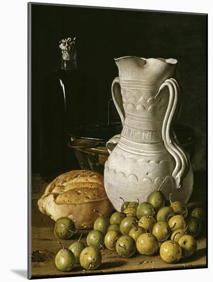 Still Life with Small Pears, Bread, White Pitcher, Glass Bottle, and Earthenware Bowl, 1760-Luis Egidio Meléndez-Mounted Giclee Print