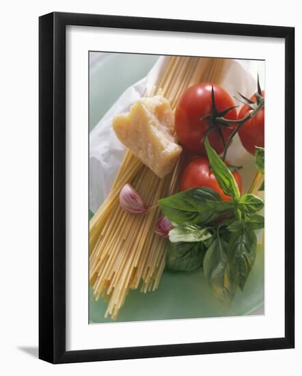 Still Life with Spaghetti, Tomatoes, Basil & Parmesan-null-Framed Photographic Print