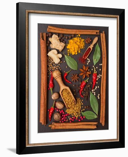 Still Life with Spices and Herbs in the Frame-Andrii Gorulko-Framed Photographic Print