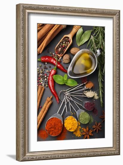 Still Life with Spices and Olive Oil-Andrii Gorulko-Framed Photographic Print