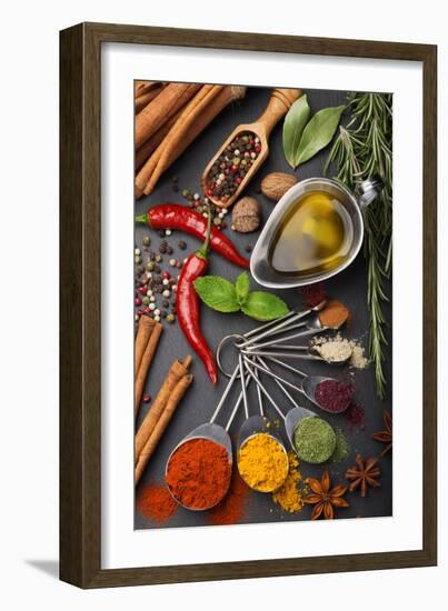 Still Life with Spices and Olive Oil-Andrii Gorulko-Framed Photographic Print