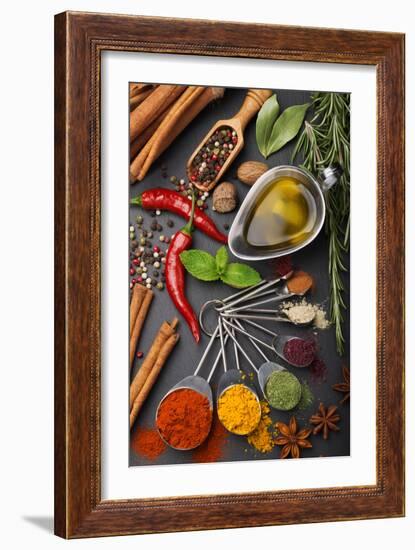 Still Life with Spices and Olive Oil-Andrii Gorulko-Framed Photographic Print