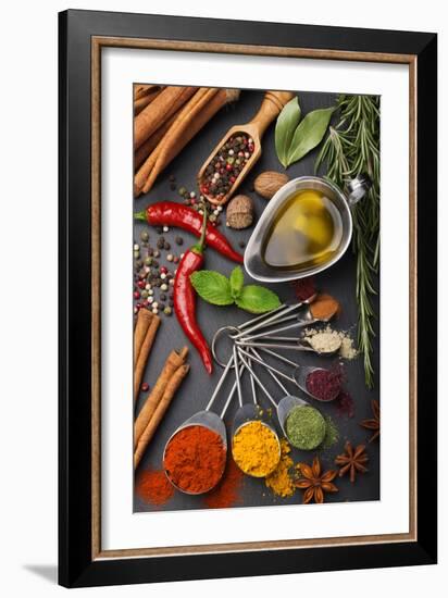 Still Life with Spices and Olive Oil-Andrii Gorulko-Framed Photographic Print