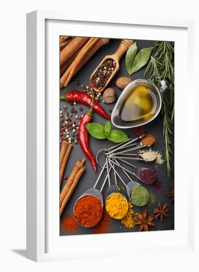 Still Life with Spices and Olive Oil-Andrii Gorulko-Framed Photographic Print