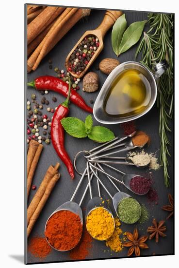 Still Life with Spices and Olive Oil-Andrii Gorulko-Mounted Photographic Print