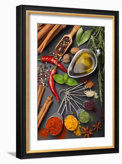 Still Life with Spices and Olive Oil-Andrii Gorulko-Framed Photographic Print