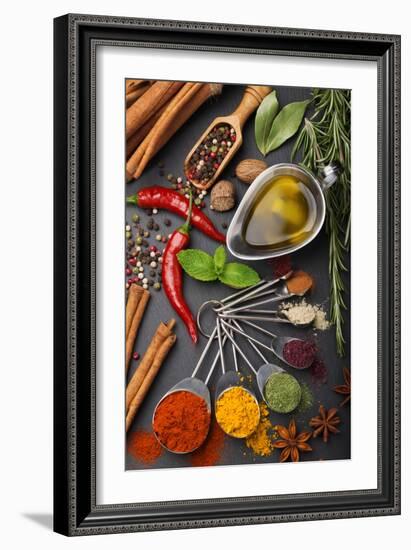 Still Life with Spices and Olive Oil-Andrii Gorulko-Framed Premium Photographic Print