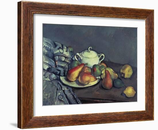 Still Life with Sugar Can, Pears and Tablecloth-Paul Cézanne-Framed Giclee Print