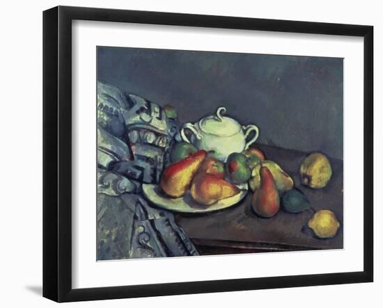 Still Life with Sugar Can, Pears and Tablecloth-Paul Cézanne-Framed Giclee Print