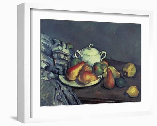 Still Life with Sugar Can, Pears and Tablecloth-Paul Cézanne-Framed Giclee Print