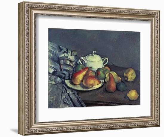 Still Life with Sugar Can, Pears and Tablecloth-Paul Cézanne-Framed Giclee Print