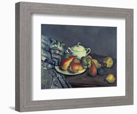 Still Life with Sugar Can, Pears and Tablecloth-Paul Cézanne-Framed Giclee Print