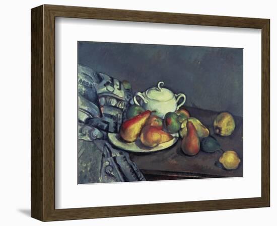 Still Life with Sugar Can, Pears and Tablecloth-Paul Cézanne-Framed Giclee Print