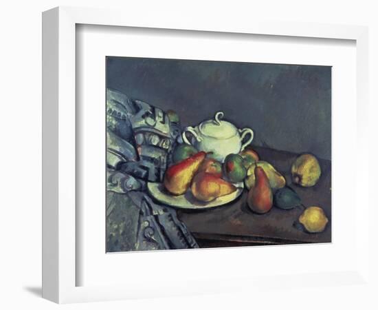 Still Life with Sugar Can, Pears and Tablecloth-Paul Cézanne-Framed Giclee Print