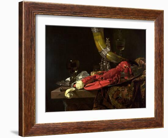 Still Life with the Drinking-Horn of the St. Sebastian Archers' Guild, Lobster and Glasses, C.1653-Willem Kalf-Framed Giclee Print