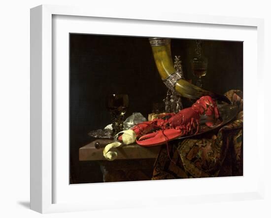 Still Life with the Drinking-Horn of the St. Sebastian Archers' Guild, Lobster and Glasses, C.1653-Willem Kalf-Framed Giclee Print