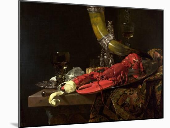 Still Life with the Drinking-Horn of the St. Sebastian Archers' Guild, Lobster and Glasses, C.1653-Willem Kalf-Mounted Giclee Print