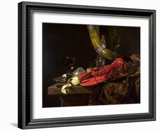 Still Life with the Drinking-Horn of the St. Sebastian Archers' Guild, Lobster and Glasses, C.1653-Willem Kalf-Framed Giclee Print