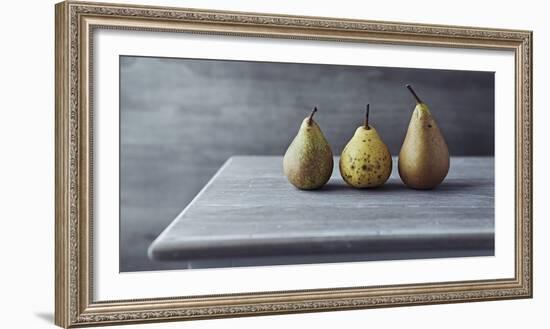 Still Life with Three Autumn Pears on an Old Table-Barbara Dudzinska-Framed Photographic Print