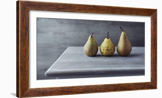 Still Life with Three Autumn Pears on an Old Table-Barbara Dudzinska-Framed Photographic Print