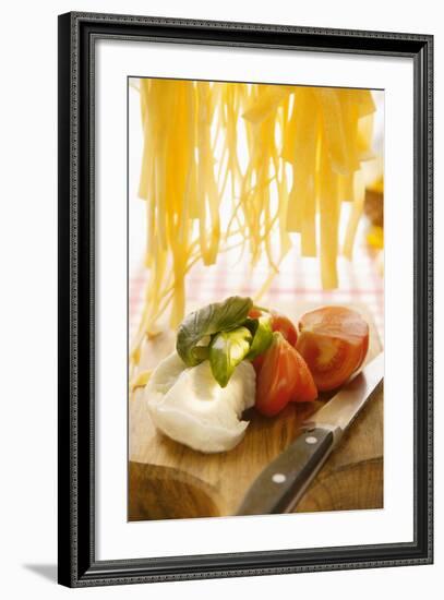 Still Life with Tomatoes, Mozzarella, Basil and Pasta-Foodcollection-Framed Photographic Print
