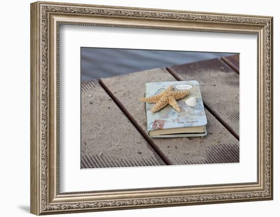 Still Life with Travel Diary, Wooden Jetty, Seashell, Starfish-Andrea Haase-Framed Photographic Print