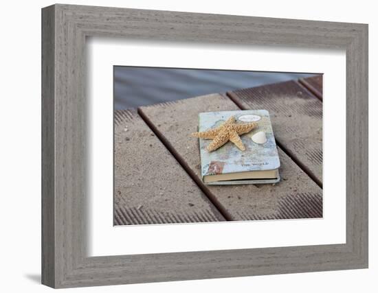 Still Life with Travel Diary, Wooden Jetty, Seashell, Starfish-Andrea Haase-Framed Photographic Print