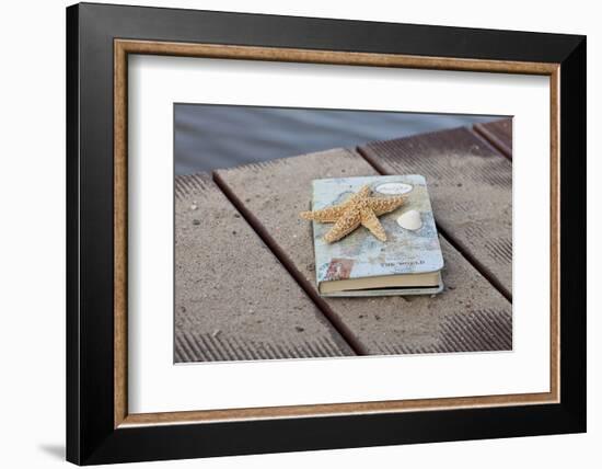 Still Life with Travel Diary, Wooden Jetty, Seashell, Starfish-Andrea Haase-Framed Photographic Print