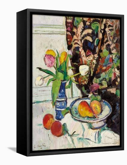 Still Life with Tulips and Fruit-George Leslie Hunter-Framed Premier Image Canvas