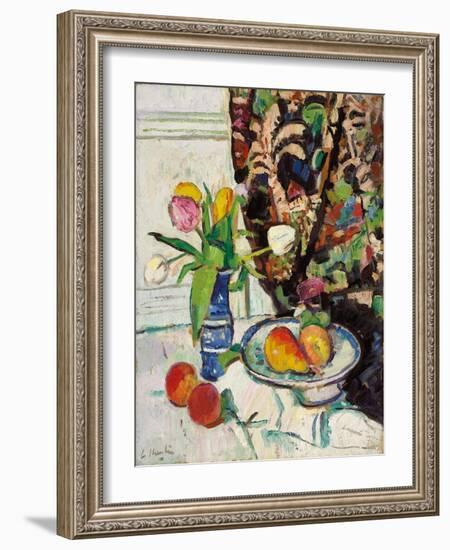 Still Life with Tulips and Fruit-George Leslie Hunter-Framed Giclee Print