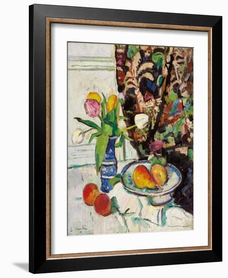 Still Life with Tulips and Fruit-George Leslie Hunter-Framed Giclee Print