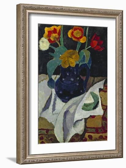 Still life with tulips in a blue pot. 1907-Paula Modersohn-Becker-Framed Giclee Print