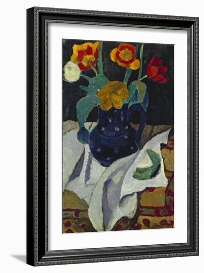 Still life with tulips in a blue pot. 1907-Paula Modersohn-Becker-Framed Giclee Print