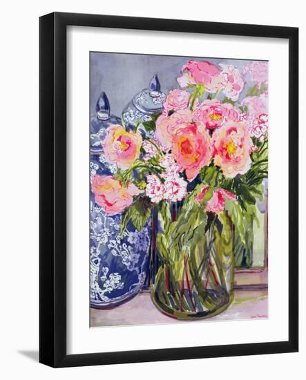 Still Life with Two Blue Ginger Jars-Joan Thewsey-Framed Giclee Print