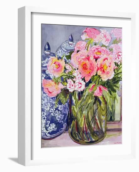 Still Life with Two Blue Ginger Jars-Joan Thewsey-Framed Giclee Print