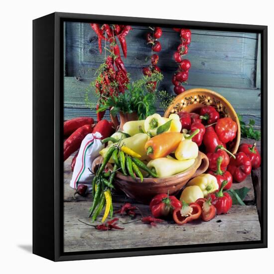Still Life with Various Hungarian Peppers-null-Framed Premier Image Canvas