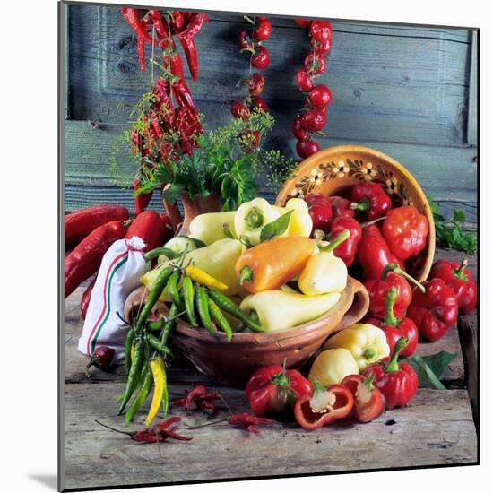 Still Life with Various Hungarian Peppers-null-Mounted Photographic Print