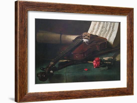 Still Life with Violin, Sheet Music and a Rose-Francois Bonvin-Framed Art Print