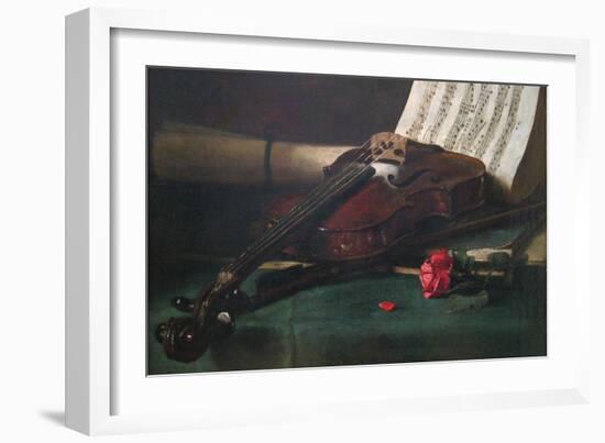 Still Life with Violin, Sheet Music and a Rose-Francois Bonvin-Framed Art Print