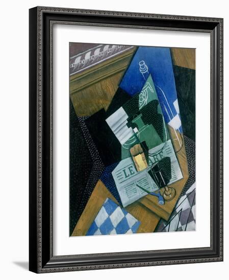 Still Life with Water Bottle, Bottle and Fruit Dish, 1915-Juan Gris-Framed Giclee Print