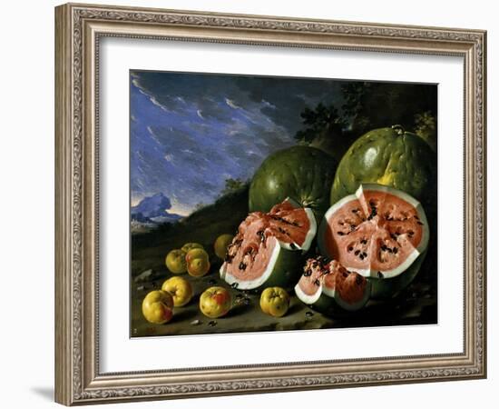 Still Life with Watermelons and Apples in a Landscape, 1771-Luis Egidio Meléndez-Framed Giclee Print