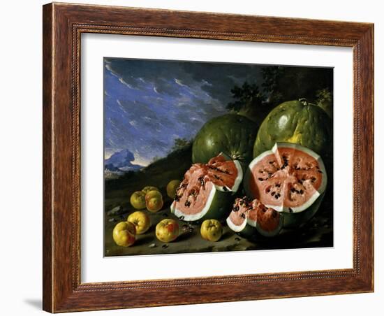 Still Life with Watermelons and Apples in a Landscape, 1771-Luis Egidio Meléndez-Framed Giclee Print