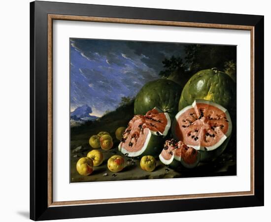 Still Life with Watermelons and Apples in a Landscape, 1771-Luis Egidio Meléndez-Framed Giclee Print