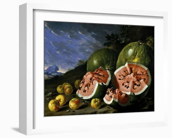 Still Life with Watermelons and Apples in a Landscape, 1771-Luis Egidio Meléndez-Framed Giclee Print