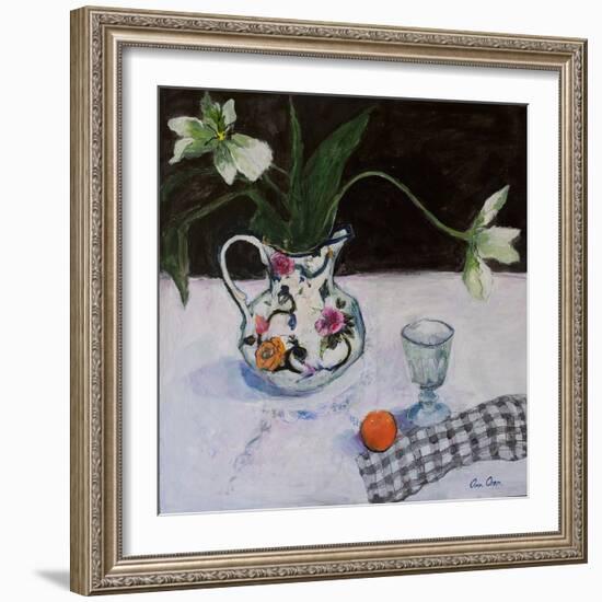 Still Life with White Tulips and a Glass, 2019 (Acrylic)-Ann Oram-Framed Giclee Print